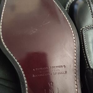 Donald J. Pliner Black Leather Penny Loafers with Contrasting Stitching